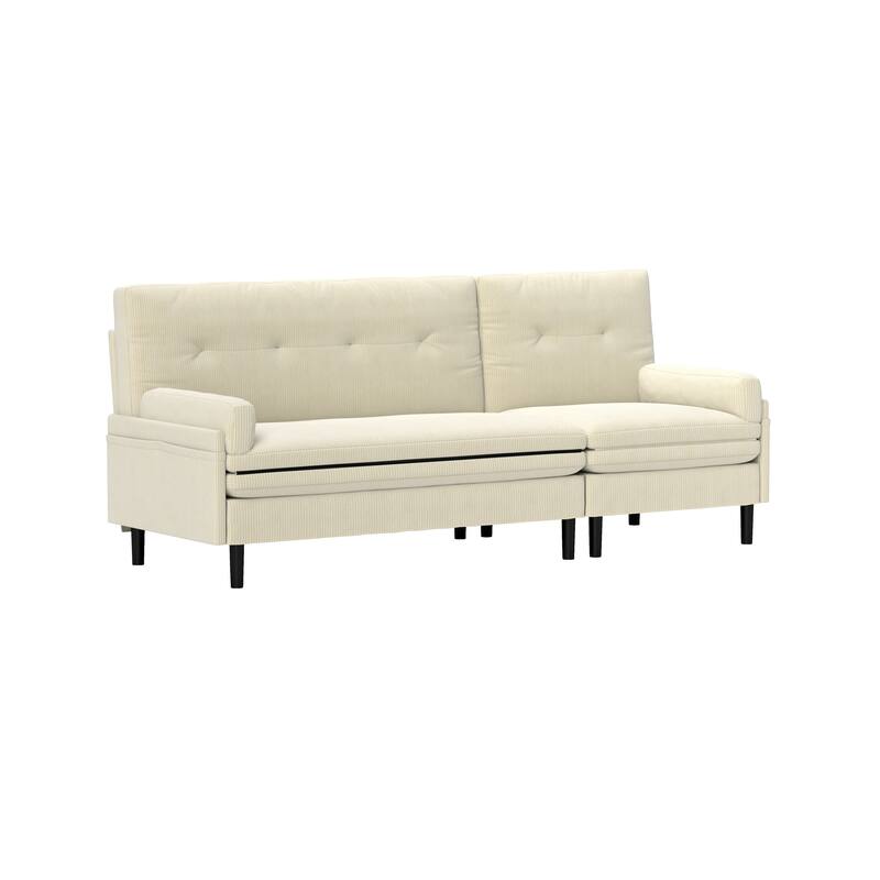 Multi-Functional Corduroy Sectional Sofa: Stylish 3-Seater, L-Shaped Couch, and Bed Option for Small Spaces - Lvory