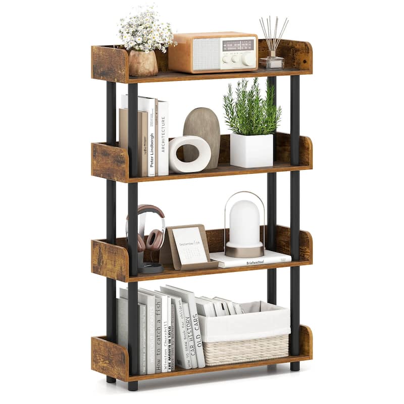 Costway 1/2 PCS 4-Tier Bookshelf with Anti-Tipping Kit Industrial - See Details - Brown-1 PCS
