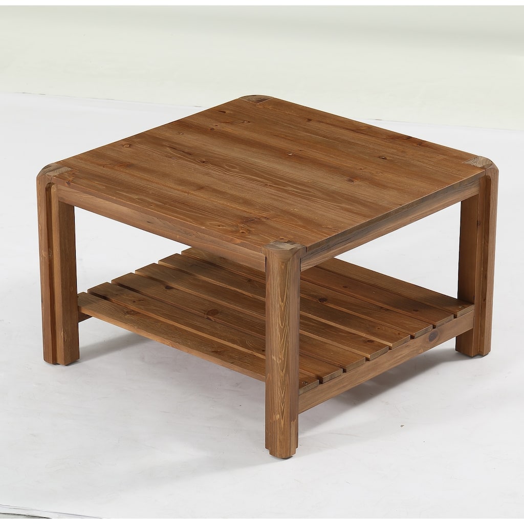 31.5" Solid Wood Coffee Table, 2-Tier Square Center Table