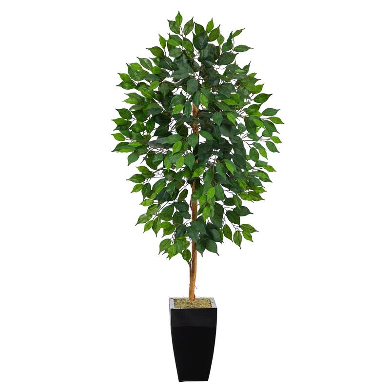Artificial Tree Indoor Black Planter 4.5ft Retro Style Home Decor - Green - 41-50 Inches