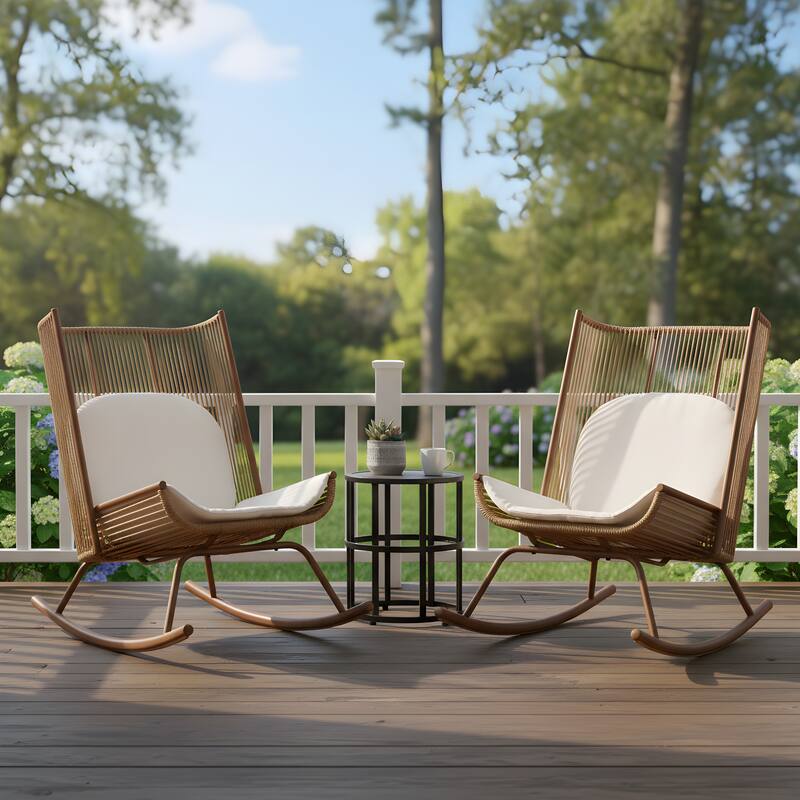 Christopher Knight Home - Siena High Arc Back Outdoor Rocking Chair Set with Cushions and Ceramic Tile Side Table