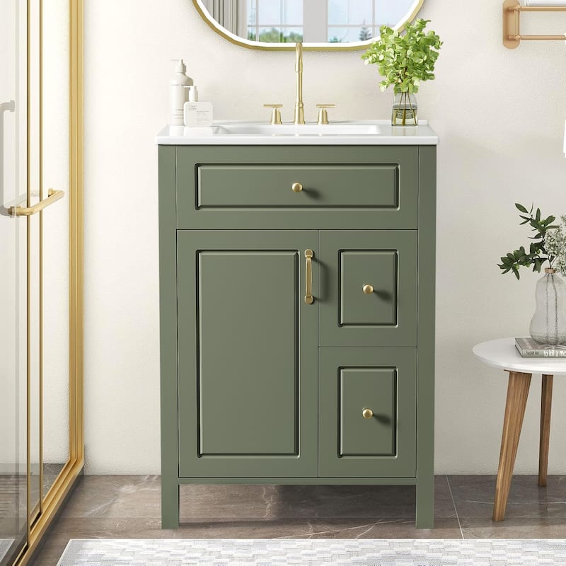 24-Inch Bathroom Vanity with Ceramic Sink - Green