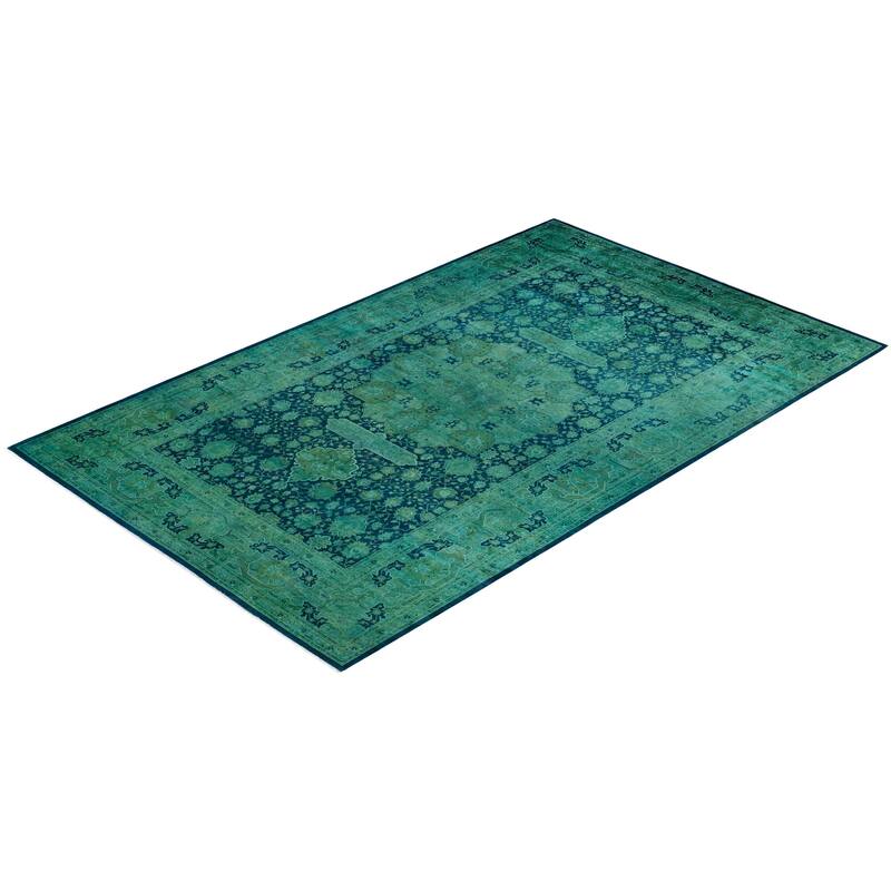 Overton Handknotted Wool Vintage Inspired Contemporary Overdyed Blue Area Rug - 14' 10" x 9' 3"