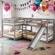 preview thumbnail 1 of 11, Full and Twin Modern Design Size L-Shaped Bunk Bed with Slide and Short Ladder,4 Beds in 1 L-Shaped Bunk Bed,Gray Gray