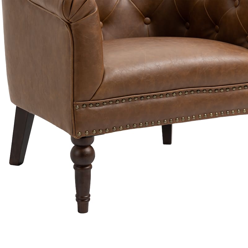 Contemporary PU Leather Tufted Barrel Accent Chair