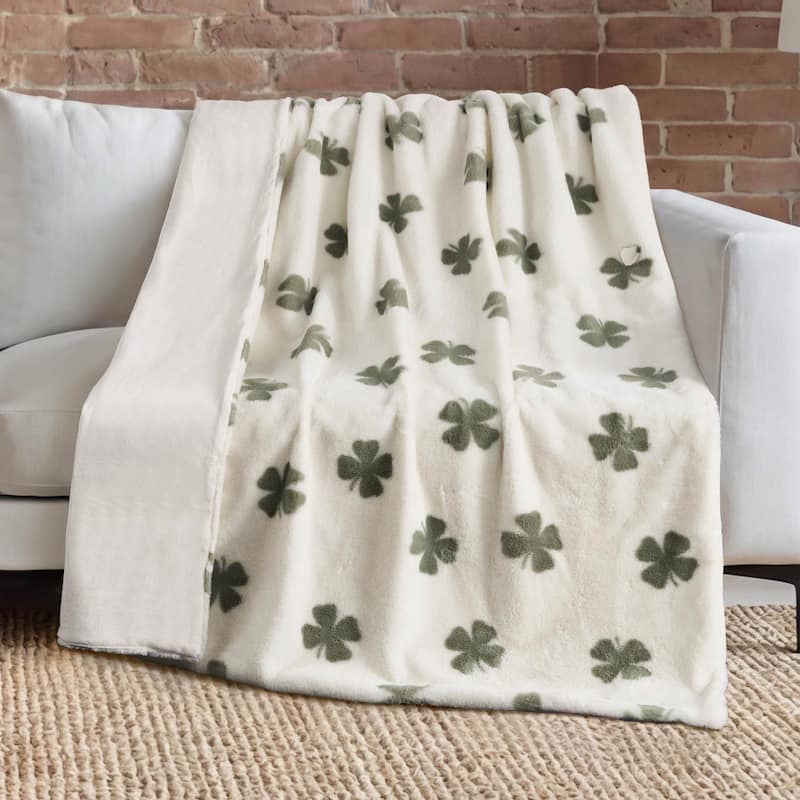 Lucky Brand Clover Toss Faux Fur Throw Blankets - Sage Green - 50" x 70"