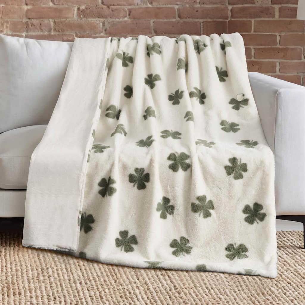 Lucky Brand Clover Toss Faux Fur Throw Blankets