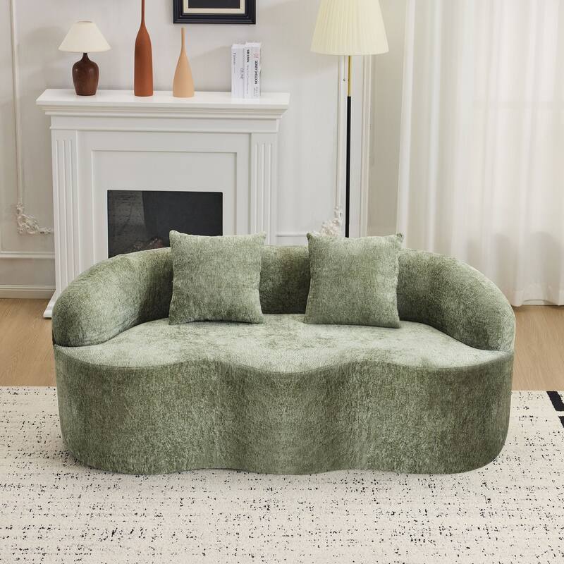 Curved Loveseat Sofa with Round Armrest & 2 Pillows, No Assembly