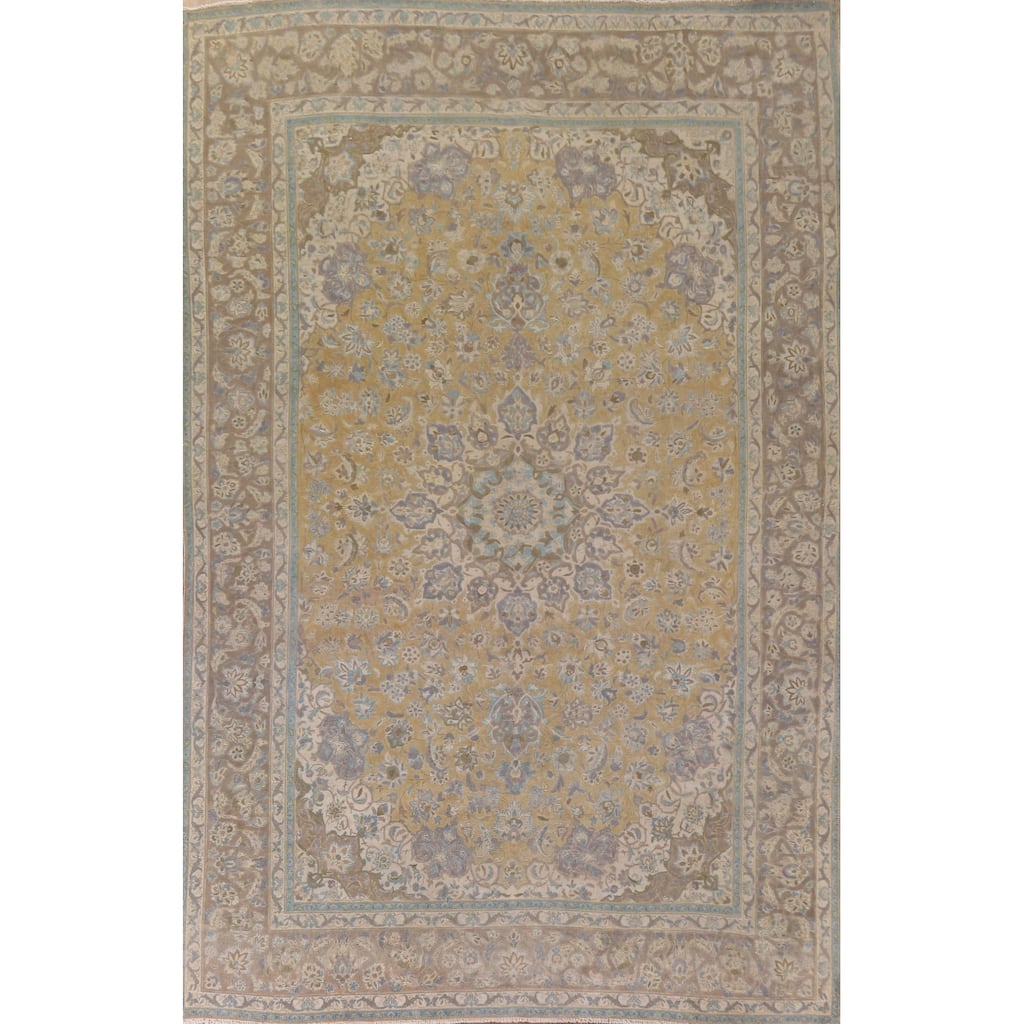 Hand Knotted Oriental 100% Wool Carpet Traditional Floral Yellow & Gold Najafabad Area Rug - 12' 10'' X 9' 3''