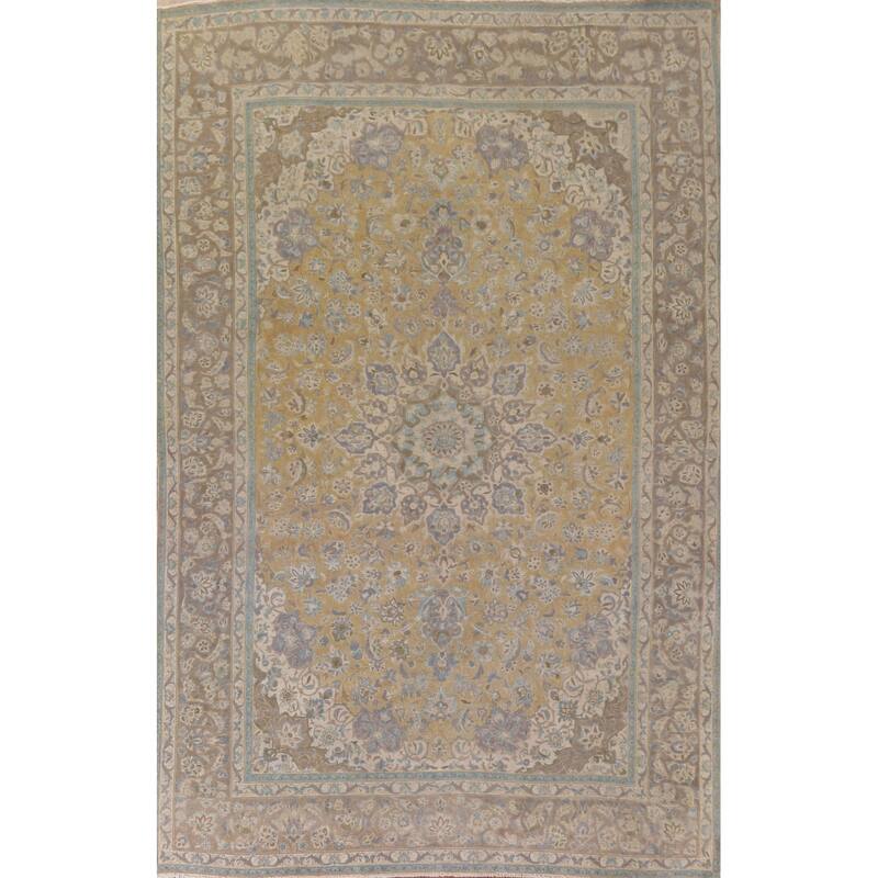 Hand Knotted Oriental 100% Wool Carpet Traditional Floral Yellow & Gold Najafabad Area Rug - 12' 10'' X 9' 3''