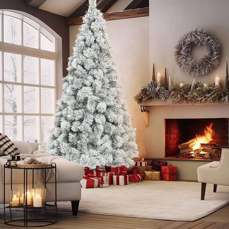 7.7Ft Full Artificial Snow-Flocked Christmas Tree - 92.5" H x 51.2" W x 51.2" D