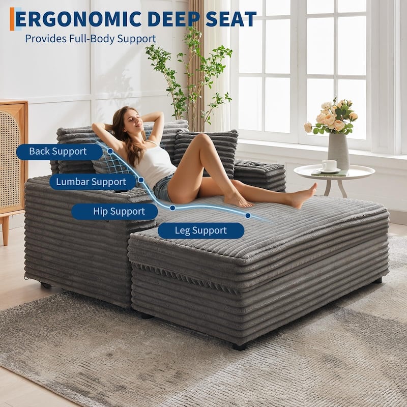 60 Inch Upholstered Sofa Bed with Throw Pillows and Armrests, Comfy Corduroy