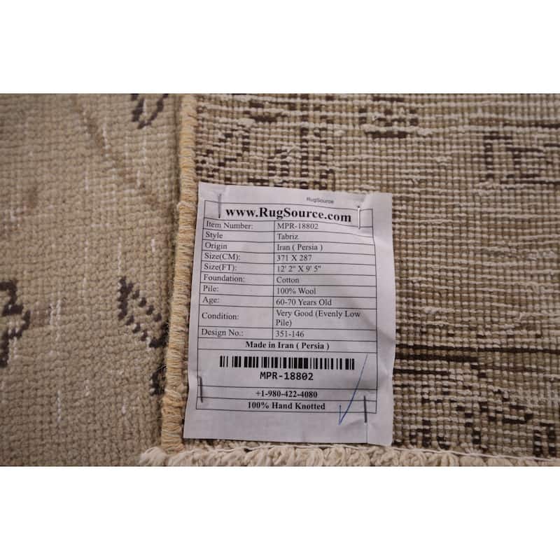 Tabriz Persian Antique Area Rug Handmade Wool Carpet - 9'5" x 12'2"