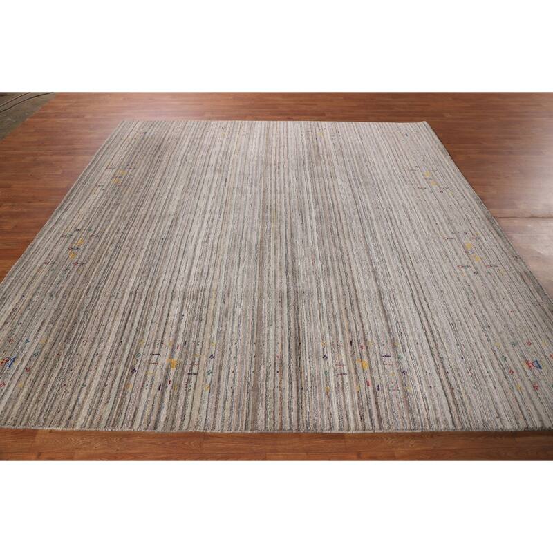 Earth Tone Gabbeh Square Area Rug Hand-Knotted Wool Carpet - 8'2" X 7'11"