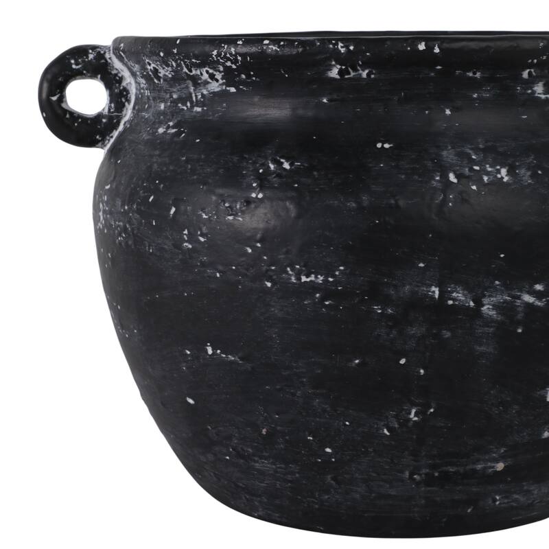 Stoneware Planter Rustic Texture and Handles Vessel Vintage Style