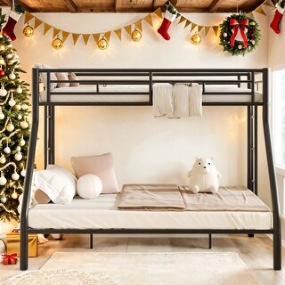 Wider Design Twin XL over Queen Metal Bunk Bed with Ladder and Safety Guardrails For Home
