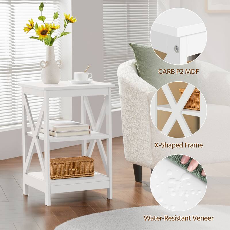 Yaheetech 3 Tier X-Design End Table Storage Cabinet for Living Room
