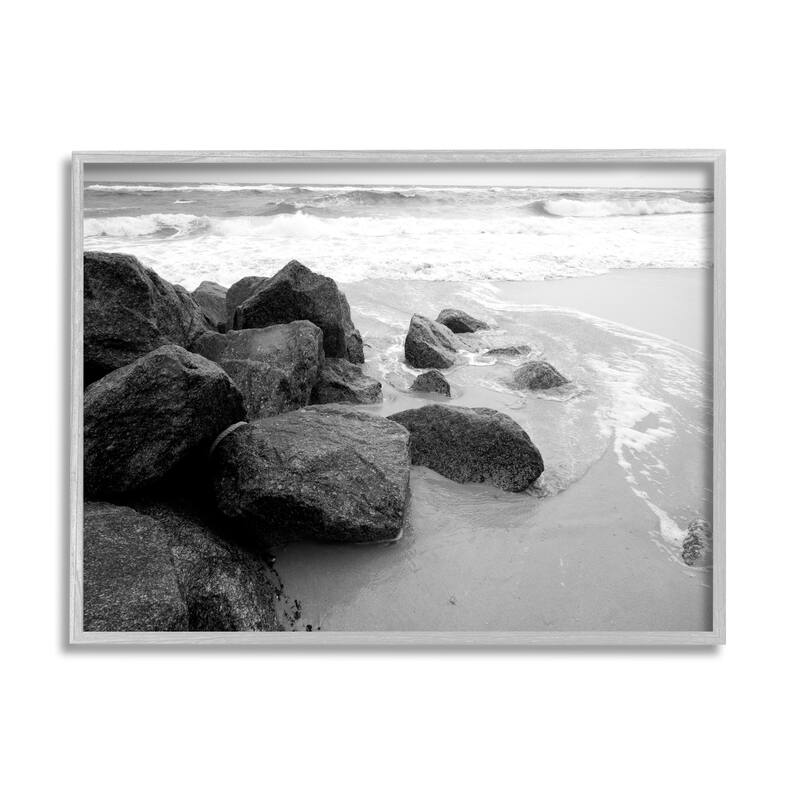 Stupell Incoming Tide Nautical Beach Coast Black White Photography Framed Wall Art