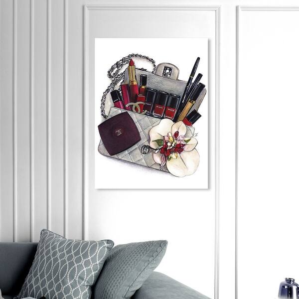 Shop Oliver Gal Doll Memories Bag For Beauties Fashion And Glam Wall Art Canvas Print Makeup Gray Red Overstock 31290613 36 X 48