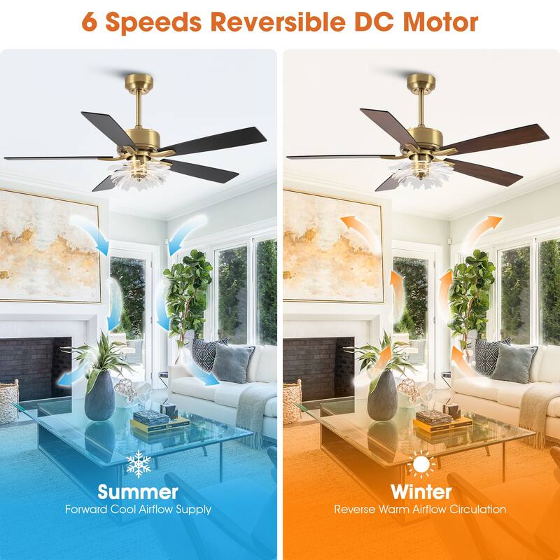 52" Modern Gold Acylic Flower Diammable Ceiling Fan with Light and Remote