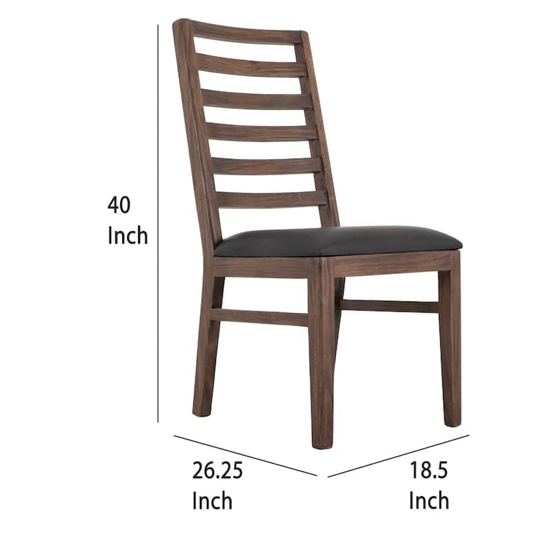 Ally Dining Chair Set of 2, Ladderback, Melina Wood, Brown Polyester