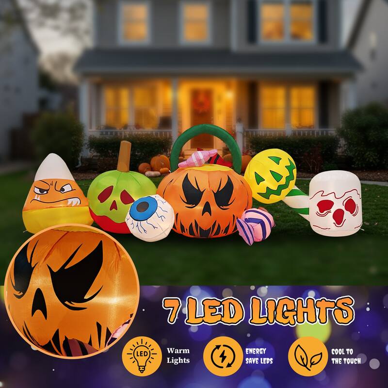 8FT Halloween Inflatable Outdoor Decoration with Ghosts Pumpkins Candy and LED Lights