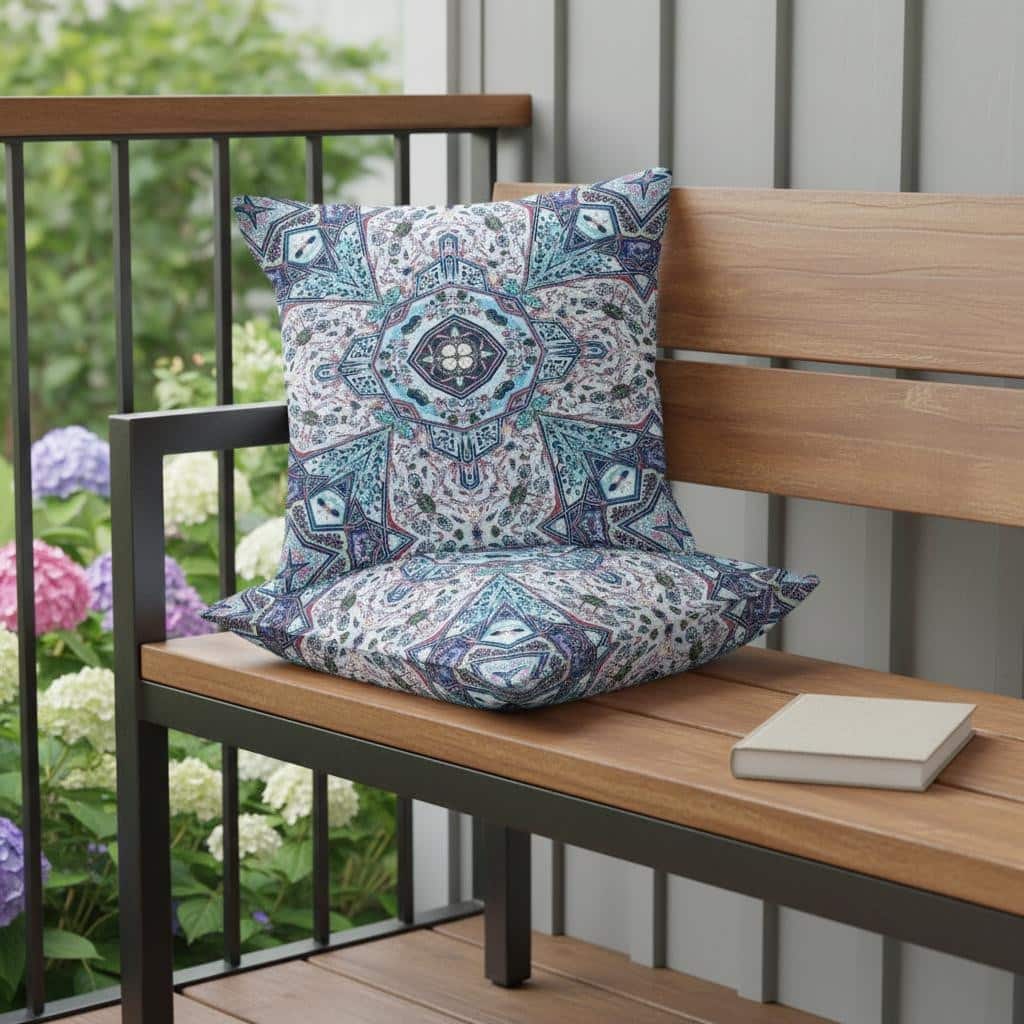 HomeRoots Set of Two 16" X 16" Blue and Gray Blown Seam Floral Indoor Outdoor Throw Pillow - 16.00' X '16.00' X '5.00