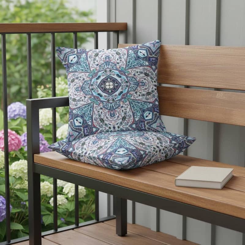 HomeRoots Set of Two 16" X 16" Blue and Gray Blown Seam Floral Indoor Outdoor Throw Pillow - 16.00' X '16.00' X '5.00