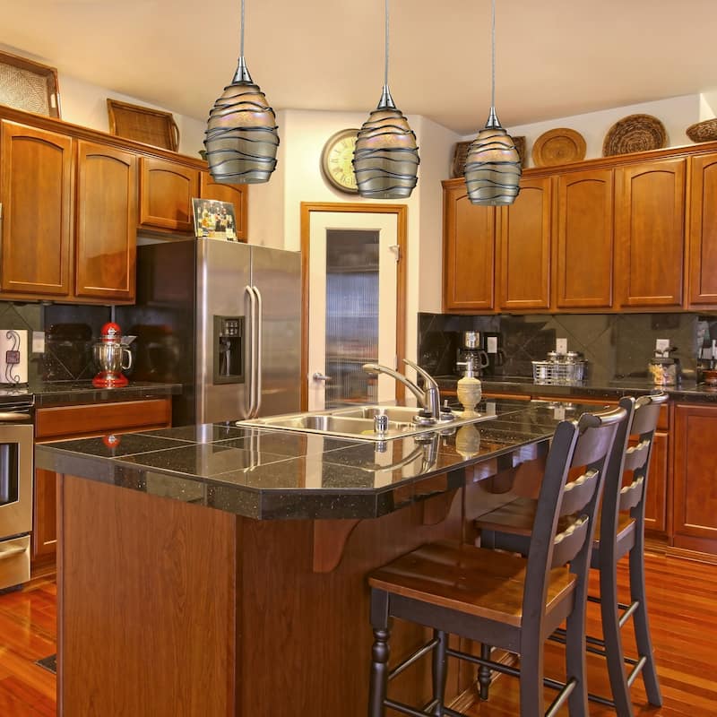 Vines 5-inch Wide 1-Light Pendant in Satin Nickel and Colored Glass - 5 in. Wide