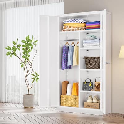 72'' Tall Metal Lockable Wardrobe Armoire Storage Cabinet Locker with Hanging Rod for Garage, Gym, Home Office