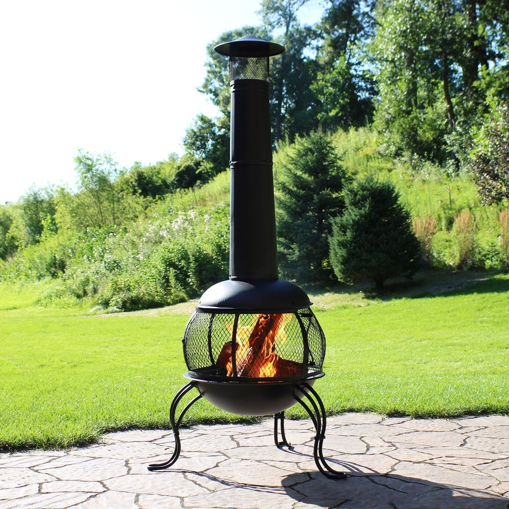 45 in. Outdoor Fireplace Wooden Black Fire Pit, Chimenea