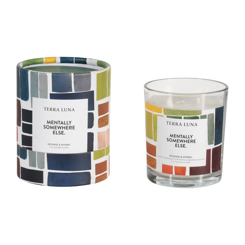 4" Boxed Candle with Funny Quote Mentally Somewhere Else 7oz Glass Multi-Colored Decorative Incense & Myrrh Scented