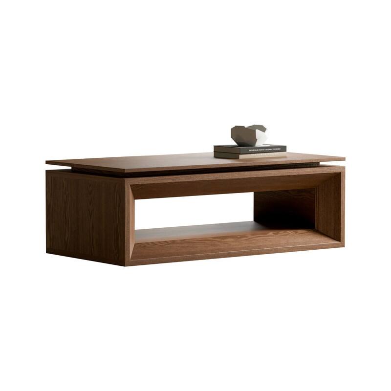 43.3" Lift-Top Coffee Table, Solid Wood Veneer Modern Accent Table with Storage and Adjustable Height