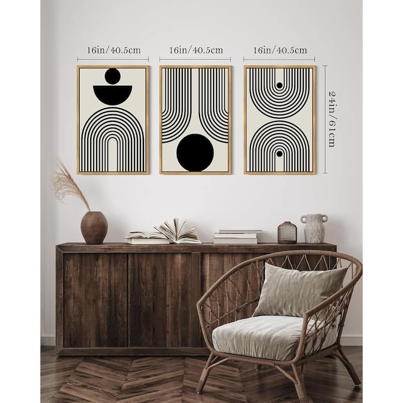 Minimalist Sun Lines Framed Canvas Painting Artwork