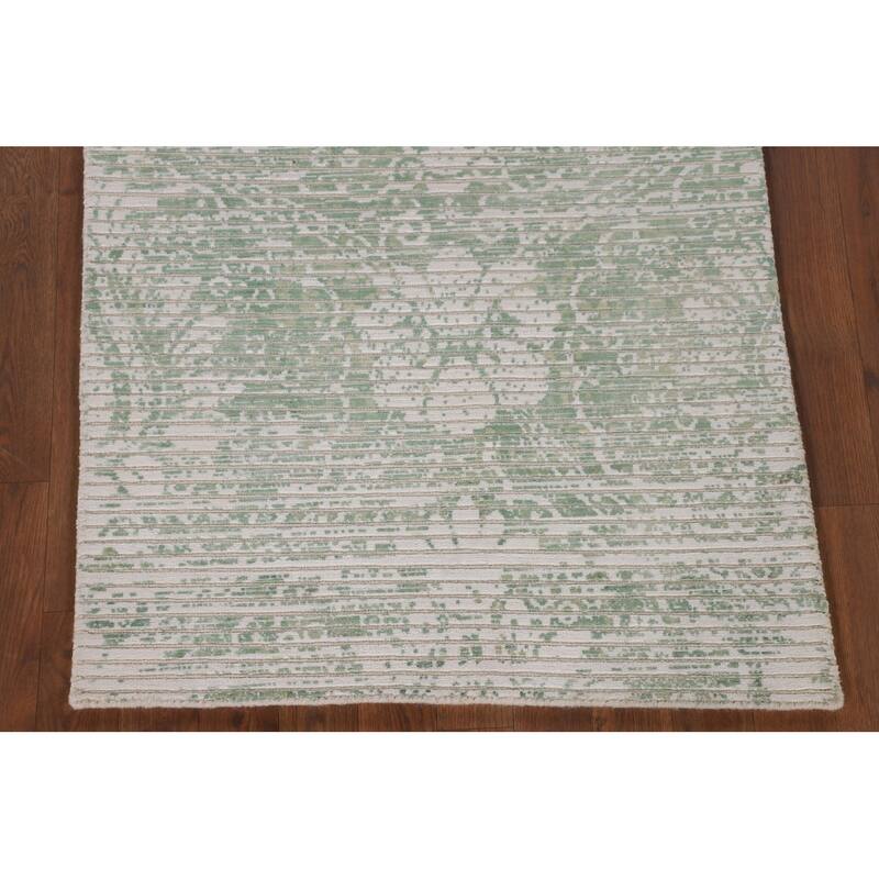 Striped Green Modern Abstract Accent Rug Handmade Wool Carpet - 2'8"x 4'9"