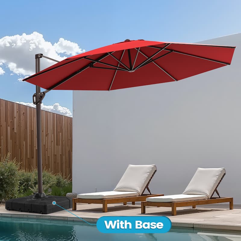 11 Ft Outdoor Patio Cantilever 360 Degree Rotation Offset Umbrella with Weighted Base