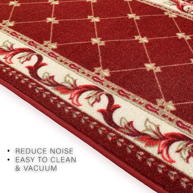 Custom Size French Trellis Design Blue,Brown,Red Color Non-Slip Rubber Backing-26 Inch WidexYour Choice of Length Runner Rug