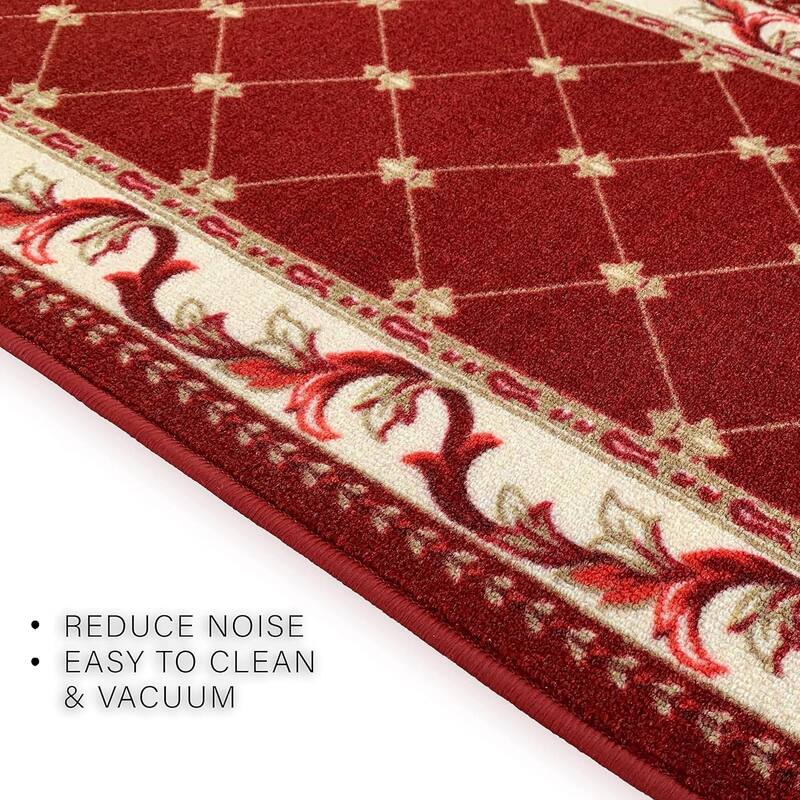 Custom Size French Trellis Design Brown,Red,Blue Color Non-Slip Rubber Backing- 31 Inch WidexYour Choice of Length Runner Rug