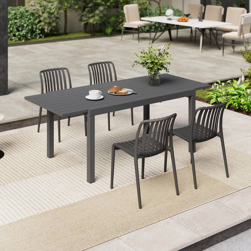 Outdoor Dining Set 5-Piece Stackable Plastic Lightweight Dining Chair and Extendable Dining Table