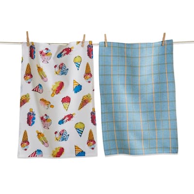 Ice Cream Social Dishtowel Set of 2 - Colorful Cotton Kitchen Towels for Summer - 26" x 18" - Machine Washable