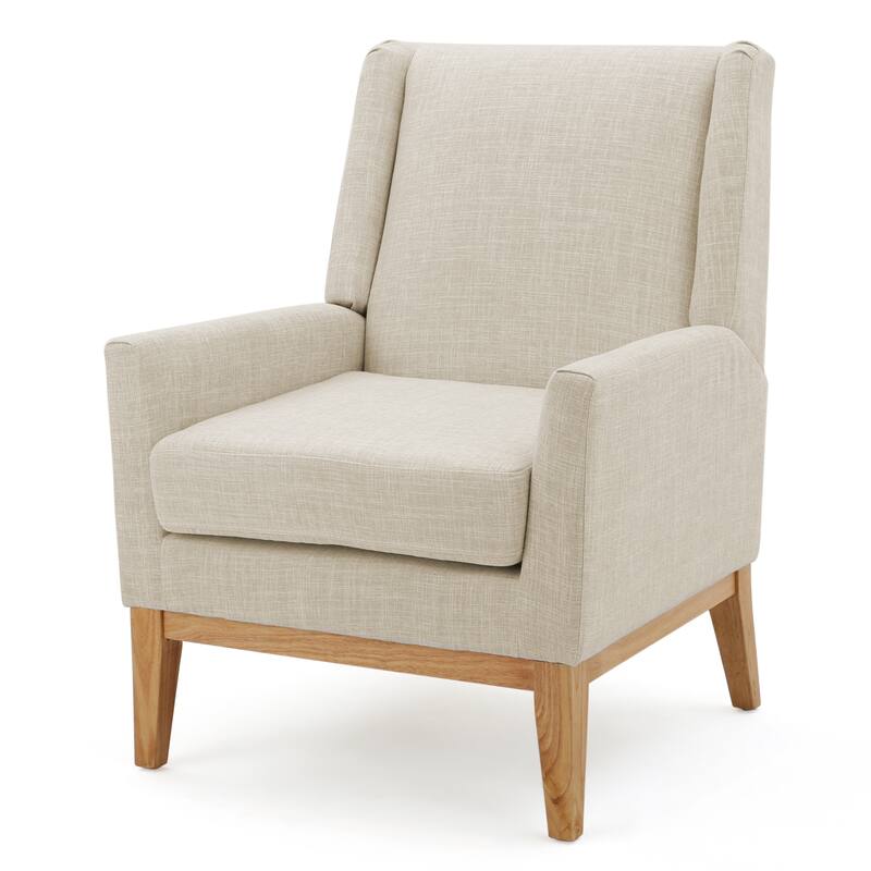 Beige Modern 27.5" Upholstered Accent Chair with Wide Cushion and Wood Legs for Living Room