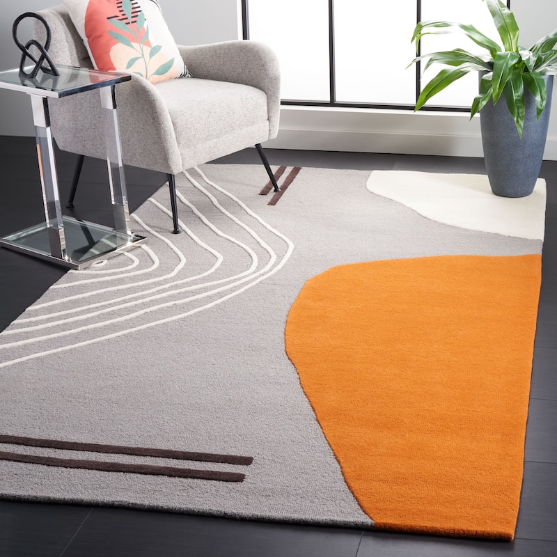 SAFAVIEH Handmade Rodeo Drive Vutka Mid-Century Modern Wool Rug - 4' x 6' - Grey/Rust - Rectangle