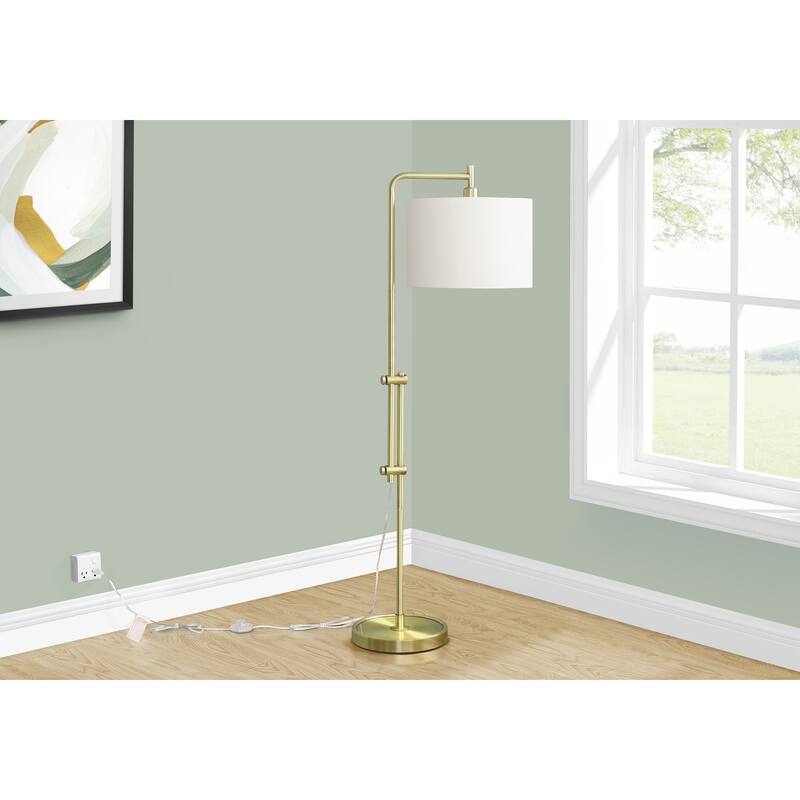 Lighting, 63"h, Floor Lamp, Brass Metal, Ivory / Cream Shade, Contemporary - Gold