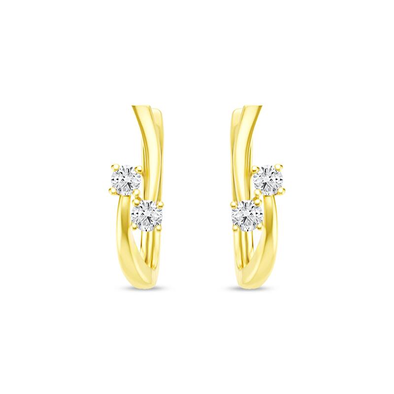 1/3ct TDW Two Stone Diamond Hoop Earrings in 10K Yellow Gold for Women