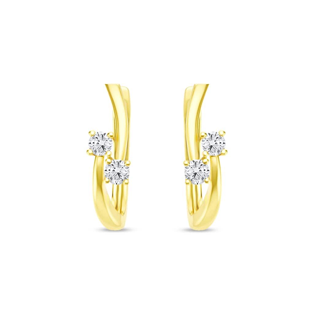 1/3ct TDW Two Stone Diamond Hoop Earrings in 10K Yellow Gold for Women