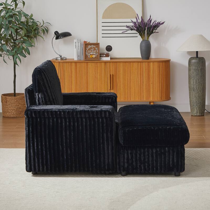 Anmytek 42.5-Inch Corduroy Deep-Seated Single Recliner With Backrest Pillow Cup Holder & Storage Footrest