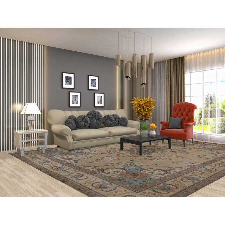 Tabriz Persian Vintage Area Rug Hand-Knotted Beige Wool Carpet - 9'6"x 12'5"