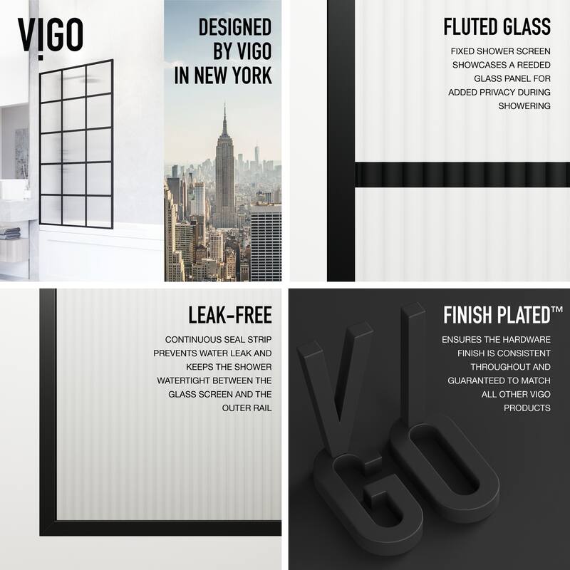 VIGO Mosaic 34" W x 62" H Framed Fixed Tub Screen in Matte Black