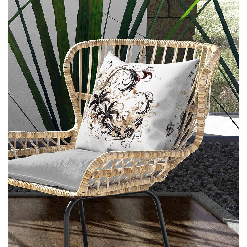 Petal and Swirl Indoor/Outdoor Reversible Throw Pillow White and Black
