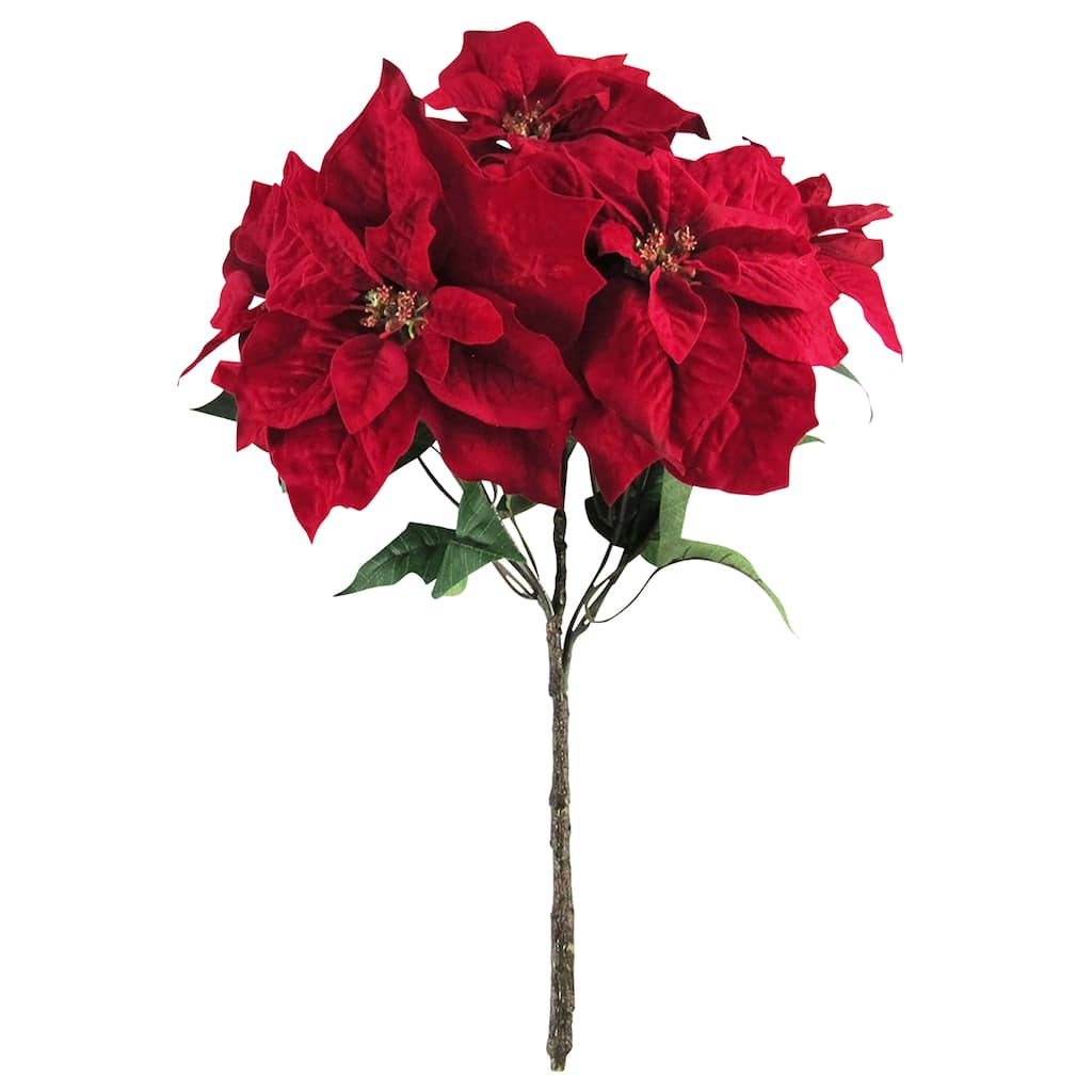 Set of 2 Artificial Poinsettia Realistic Branch Red Velvet Christmas Flower Stems Bush Bouquet 24in - 24" L x 17" W x 17" DP